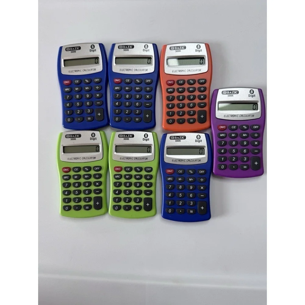 Pocket Size Calculator 8-Digit, LCD Display,Assorted Color, 7 Pack, Tested